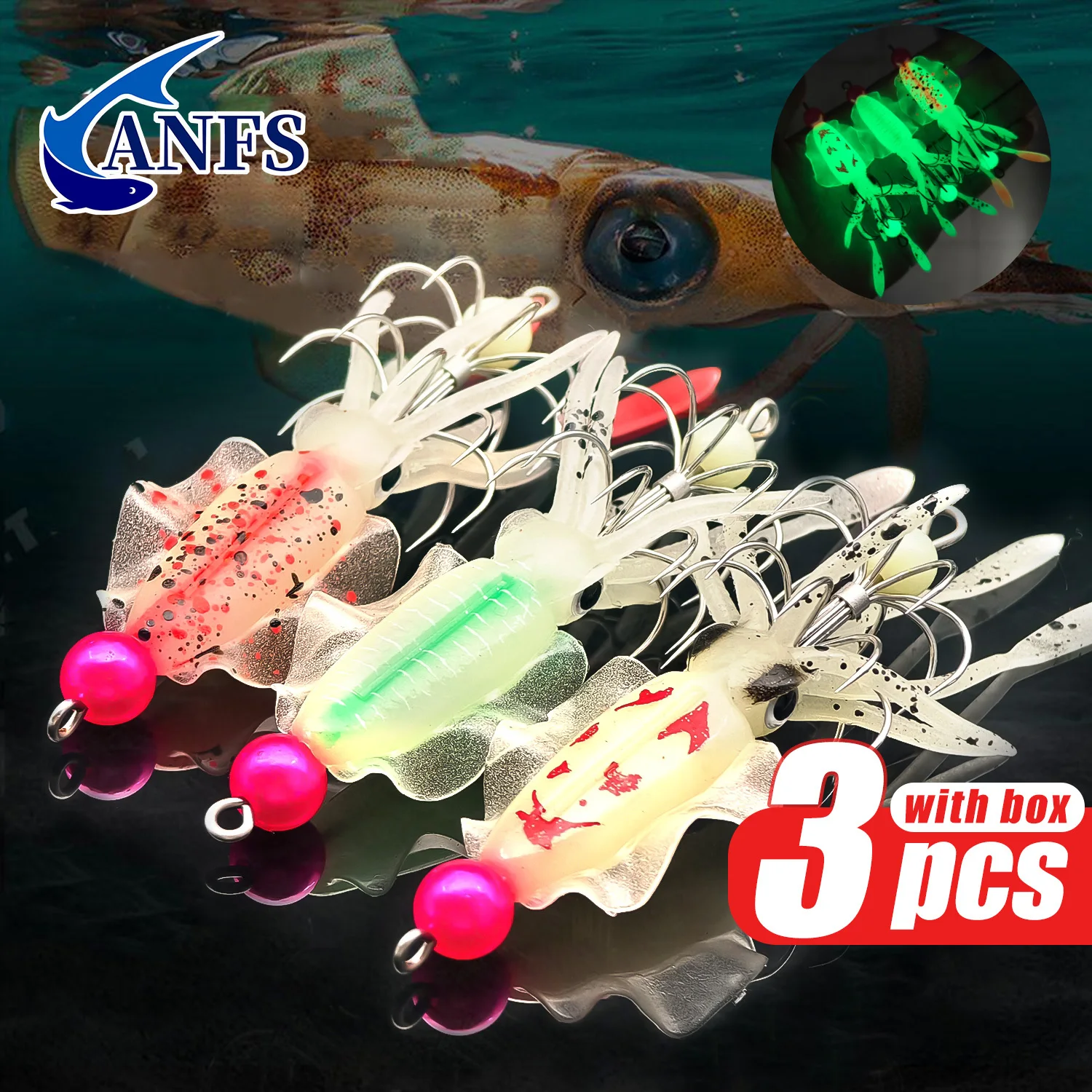 Fishing Hook Assortment - ANFS 3pcs Luminous Squid Jig Set