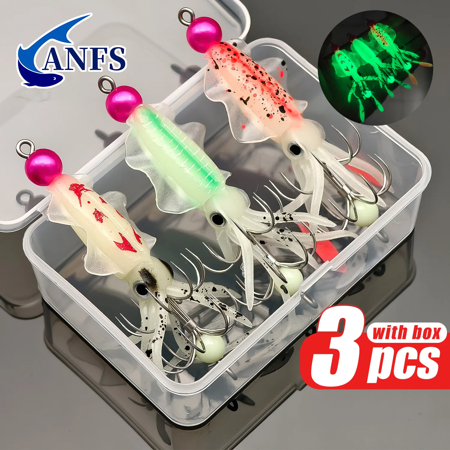 ANFS 3pcs Luminous Squid Jig S - Fishing Hook Assortment recension och pris