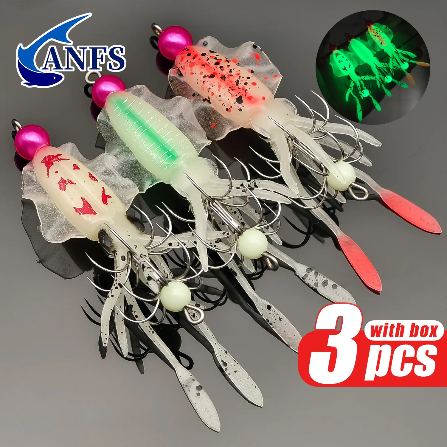 ANFS 3pcs Luminous Squid Jig S - Fishing Hook Assortment recension och pris